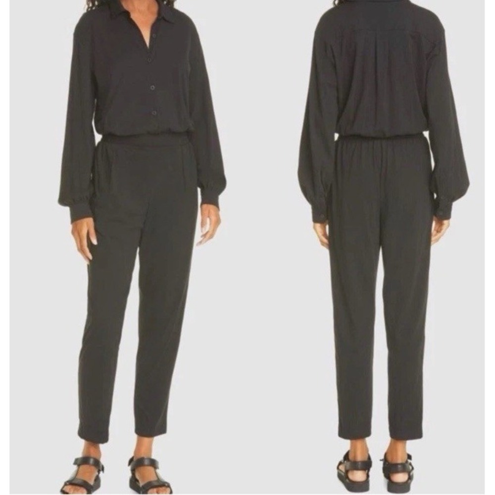 ATM Jumpsuit  Black Sz XS‎ Long Sleeve Cotton Jersey Casual NWT $295